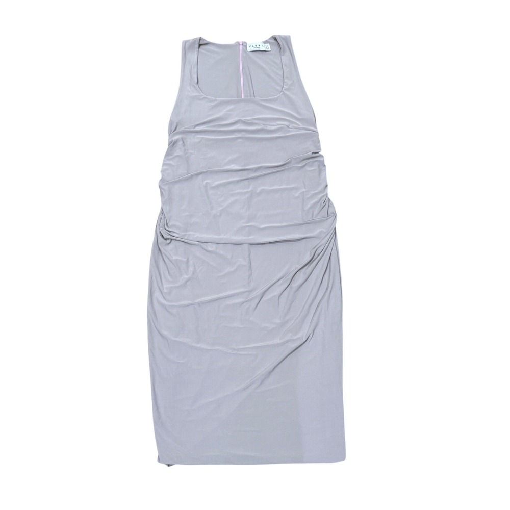 Club L London Maternity Ruched Midi Dress Grey Square Neck Bodycon 10 Cocktail‎